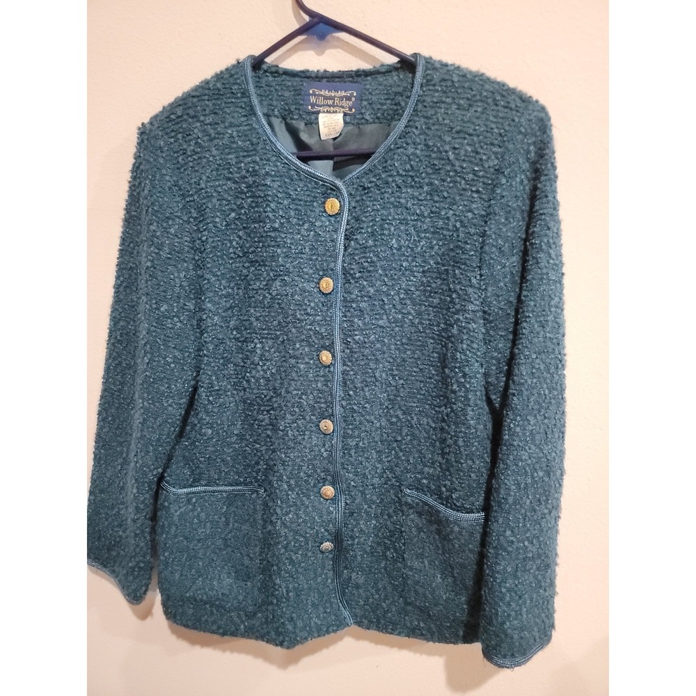 Willow Ridge Blue‎ Loopy Popcorn Cardigan Sweater 10P Wool Blend USA  Vintage